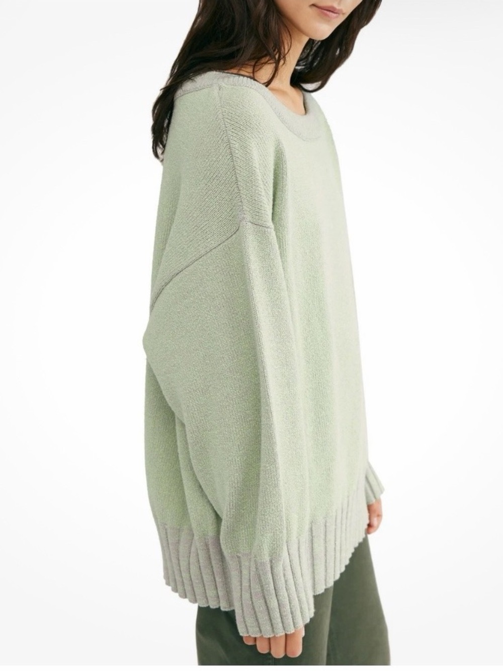 NEW Free People Street Fair Tunic Sweater Oversized Lime Gray Size L - Picture 14 of 15
